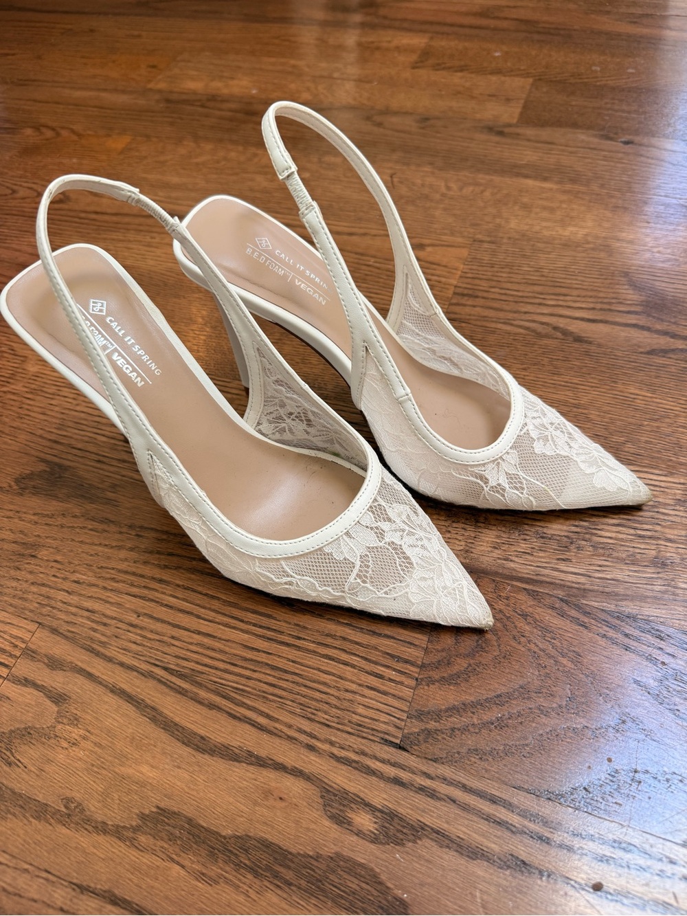 Call It Spring Lace Pointed Slingback Pumps in Cream
